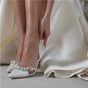 XYD White Heels with Silver Embellishments